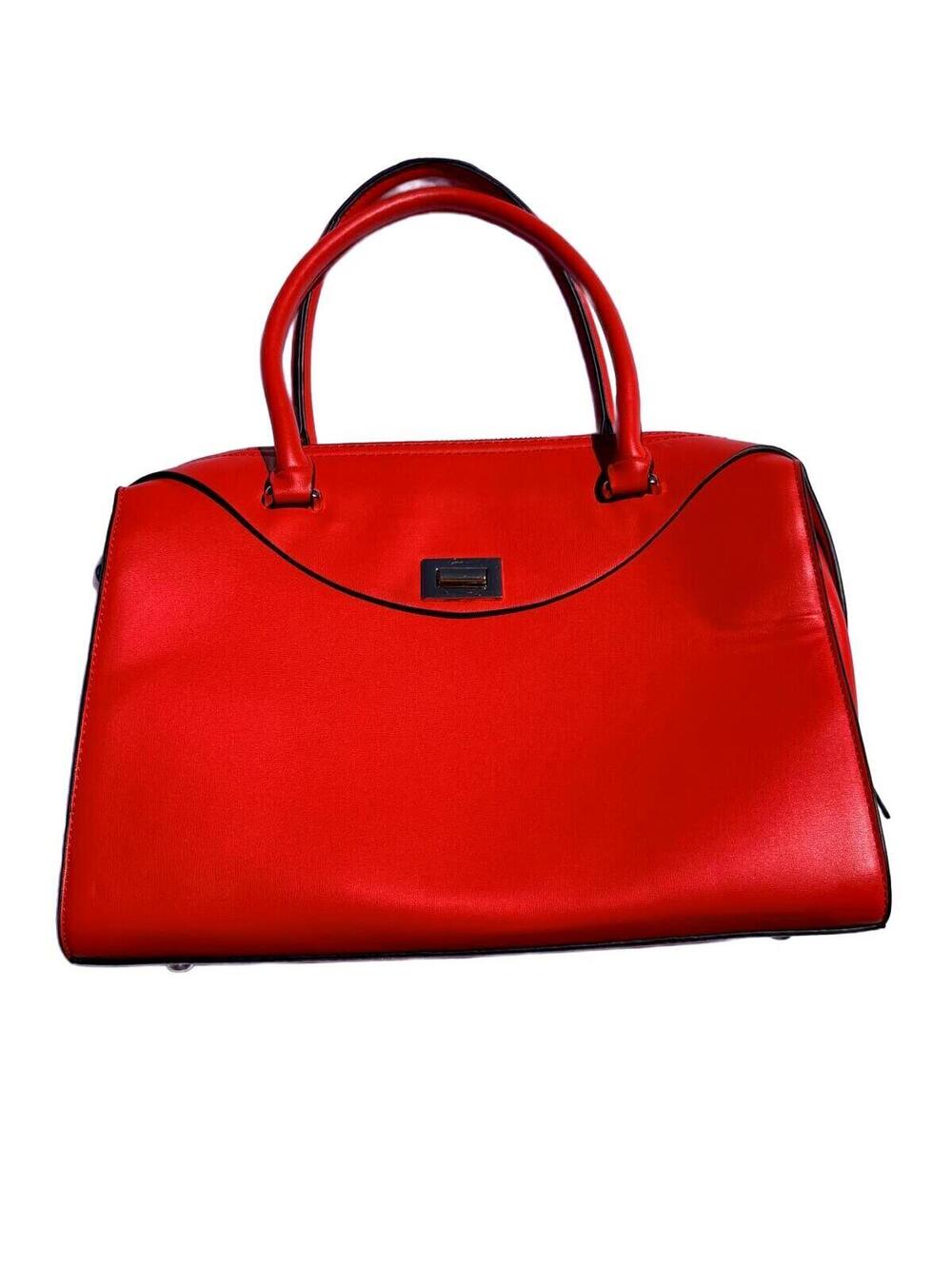 Red Leather Satchel Handbag Vintage Classic Top Handle Shoulder Bag Tote Purse
